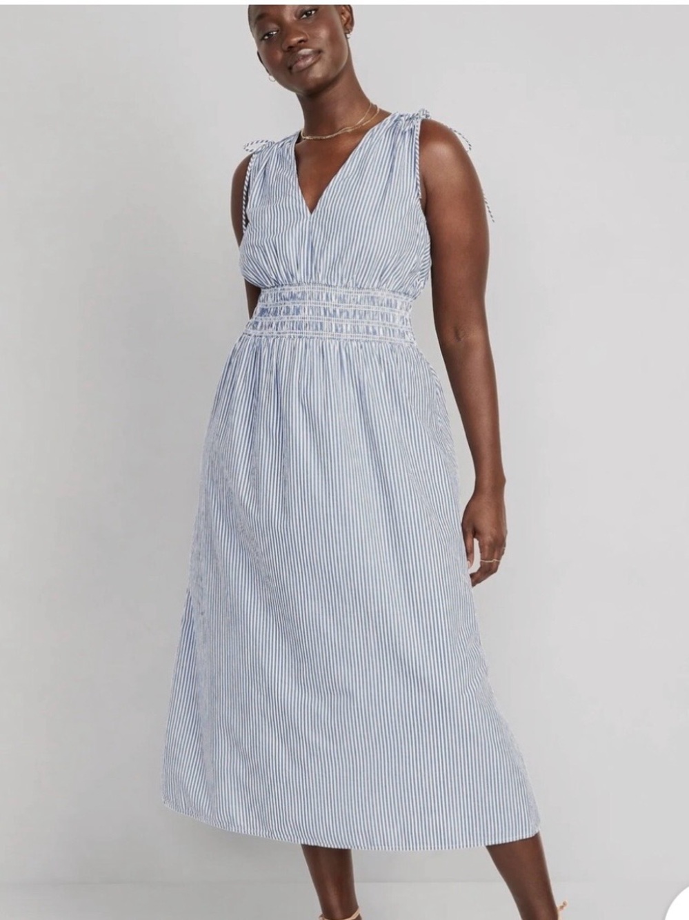Old Navy Blue and White Striped Midi Dress